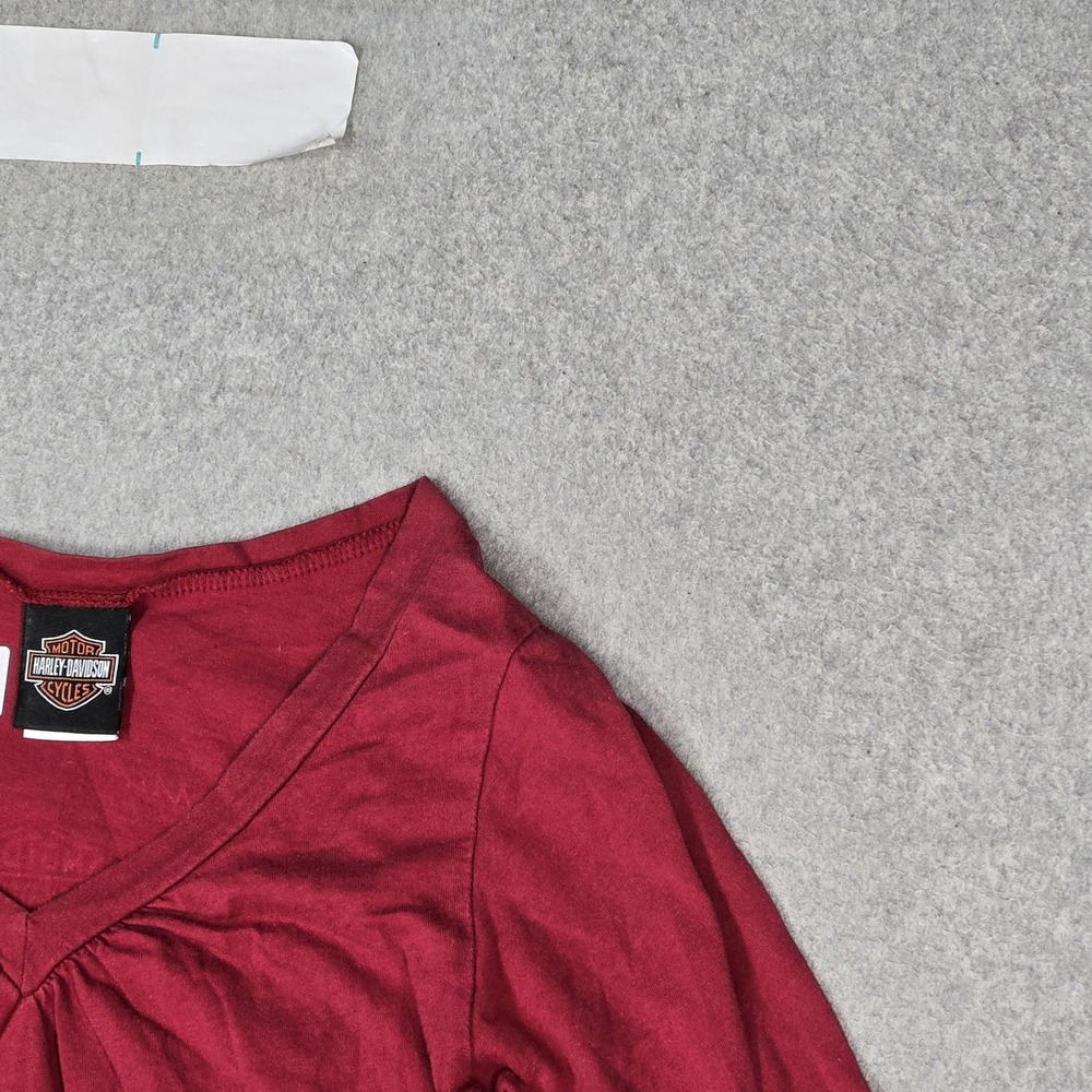 VINTAGE Harley-Davidson Women Shirt M Red Columbia OH Pullover Long Sleeve - Picture 3 of 12